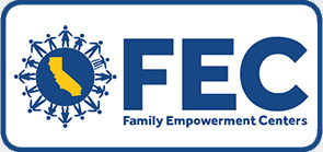 Botón con el logotipo de los Centros de Empoderamiento Familiar (FEC) de California