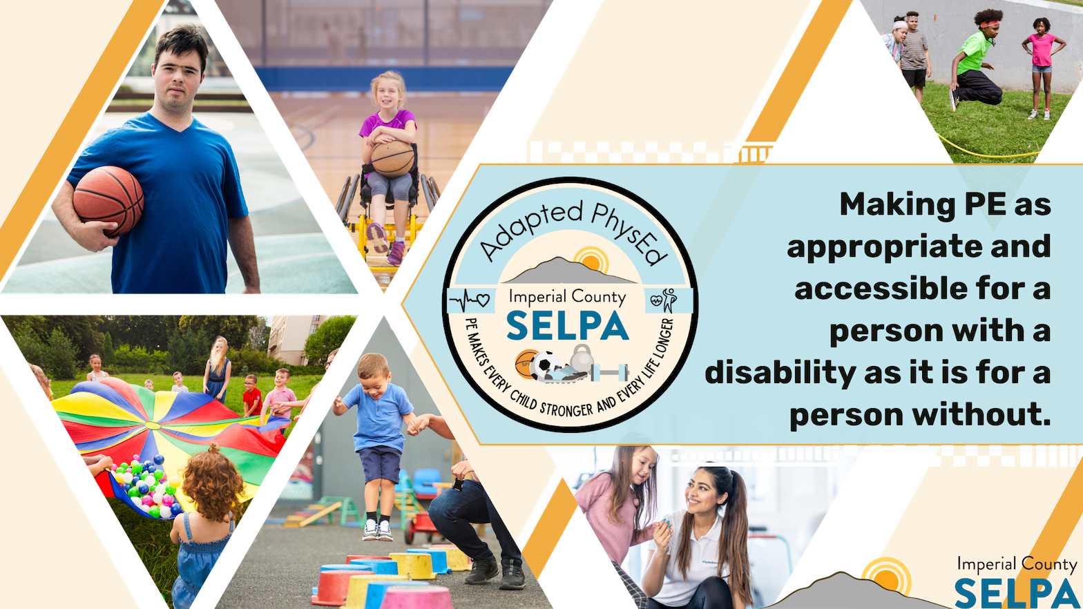 Adapted Physical Education Banner - Making PE as appropriate and accessible for a person with a disability as it is for a person without.